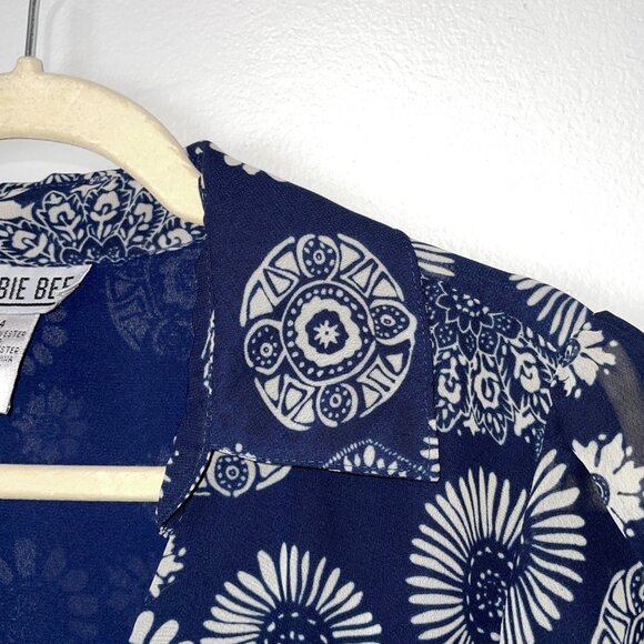 Navy & White Floral Print Dress By Robbie Bee Size 14 - Picture 6 of 8